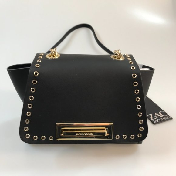 NWT Authentic ZAC Zac Posen Eartha Mini Grommet Chain Strap Crossbody in Black - Picture 3 of 10